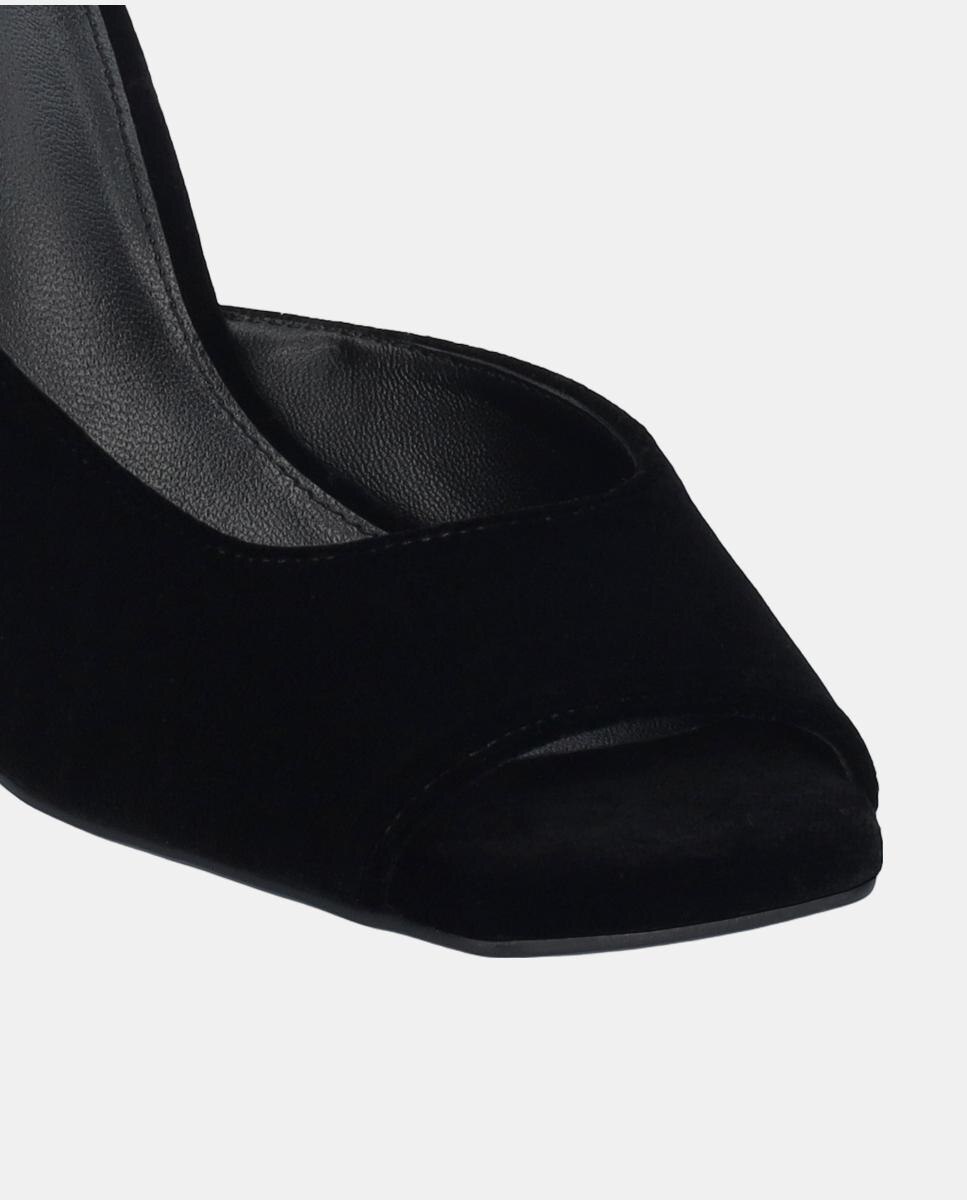 Sapatos de Salto em Veludo com Pulseira pelo Tornozelo Preto-3