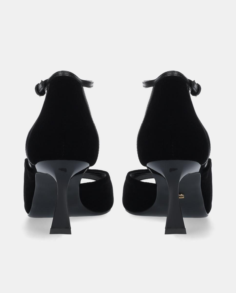 Sapatos de Salto em Veludo com Pulseira pelo Tornozelo Preto-4