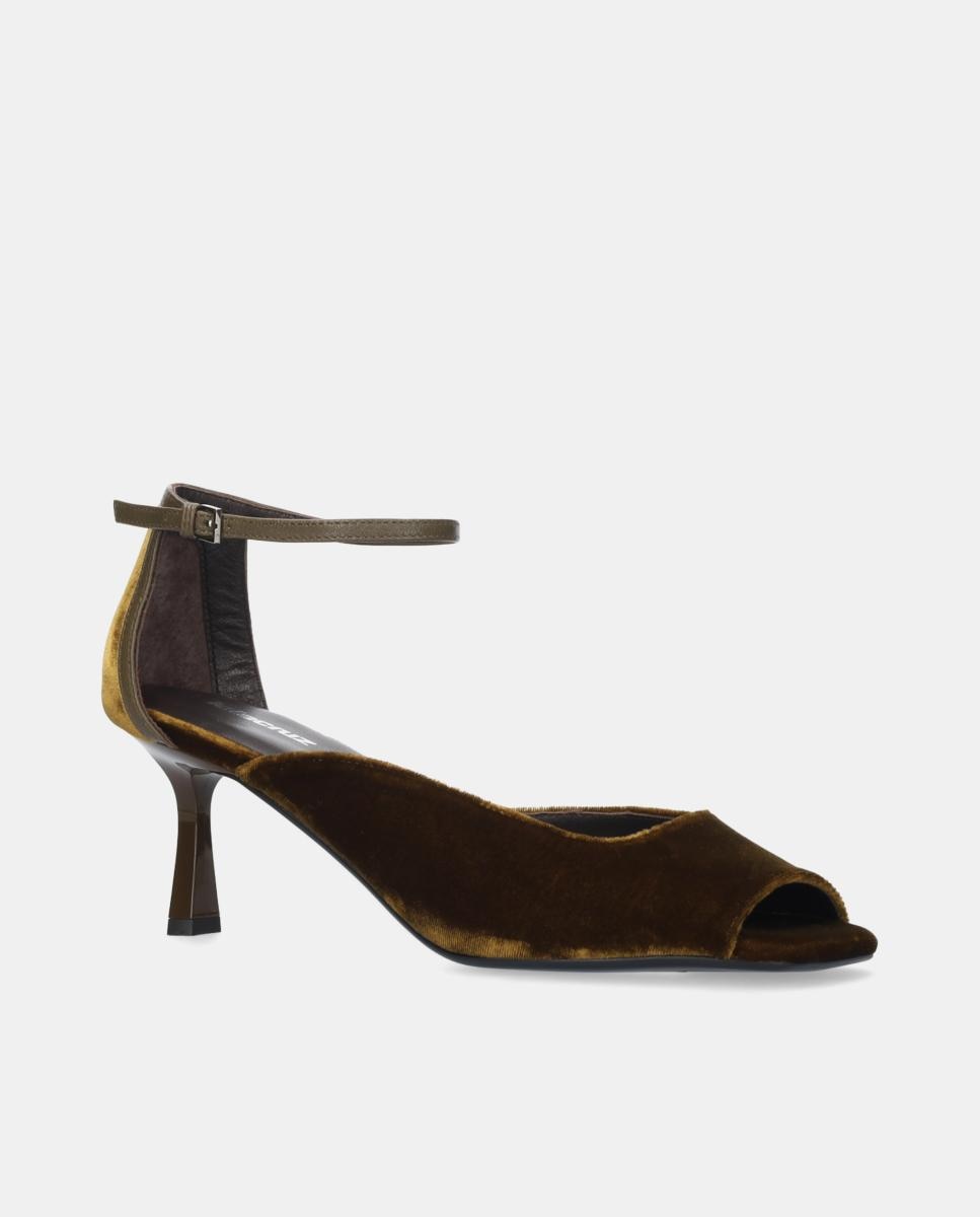 Sapatos de Salto em Veludo com Pulseira pelo Tornozelo Mostarda-2