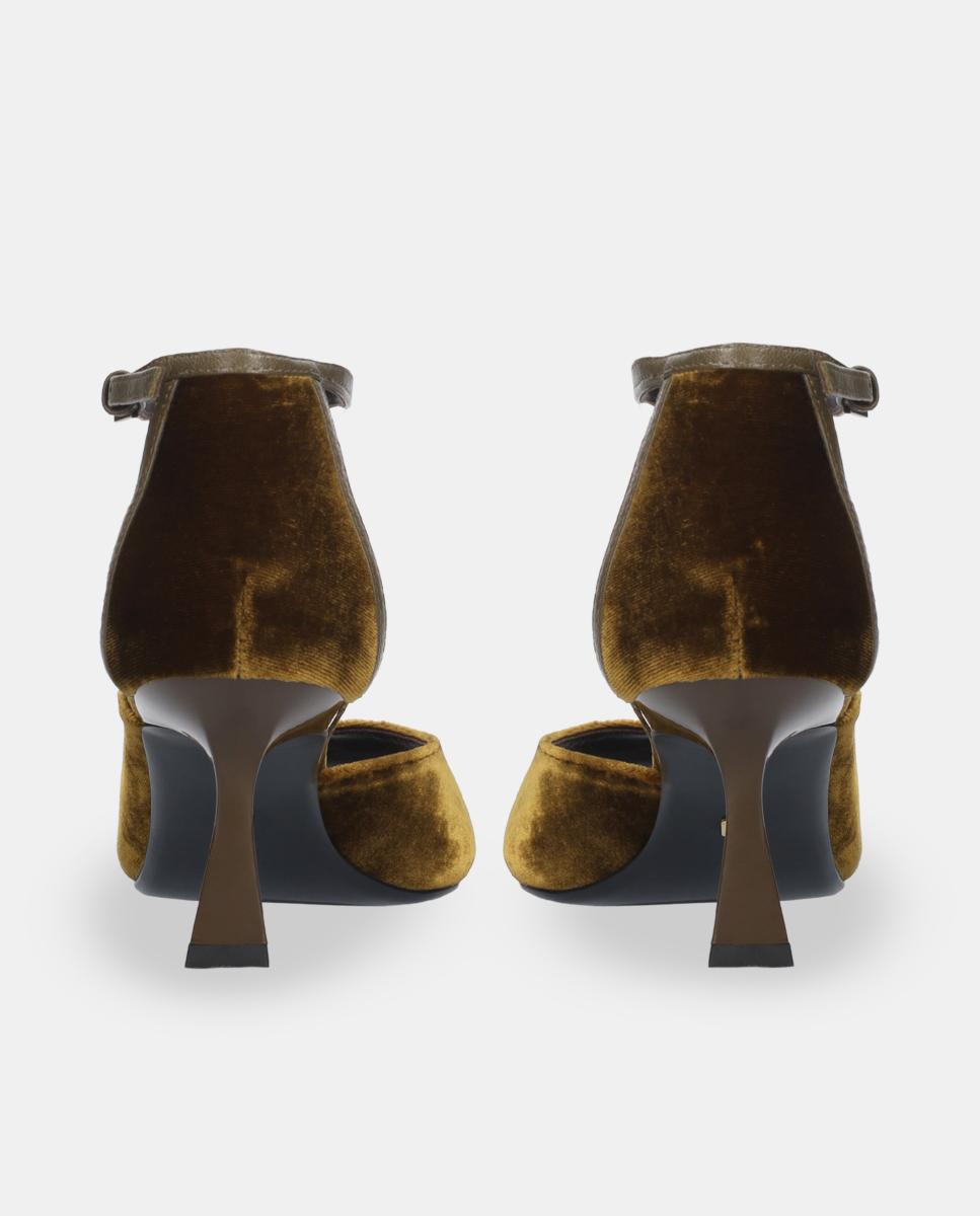 Sapatos de Salto em Veludo com Pulseira pelo Tornozelo Mostarda-4