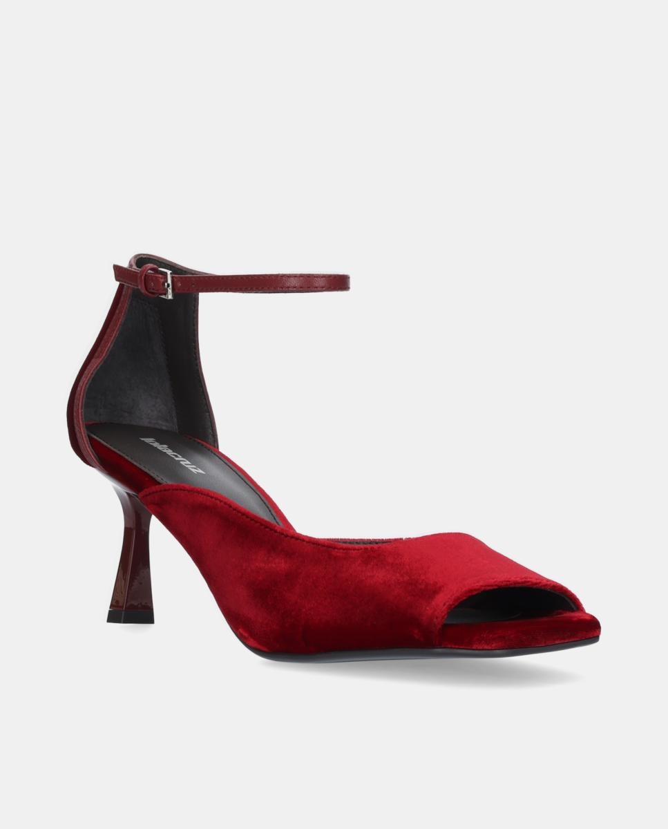 Sapatos de Salto em Veludo com Pulseira pelo Tornozelo Vermelho-cereja-2