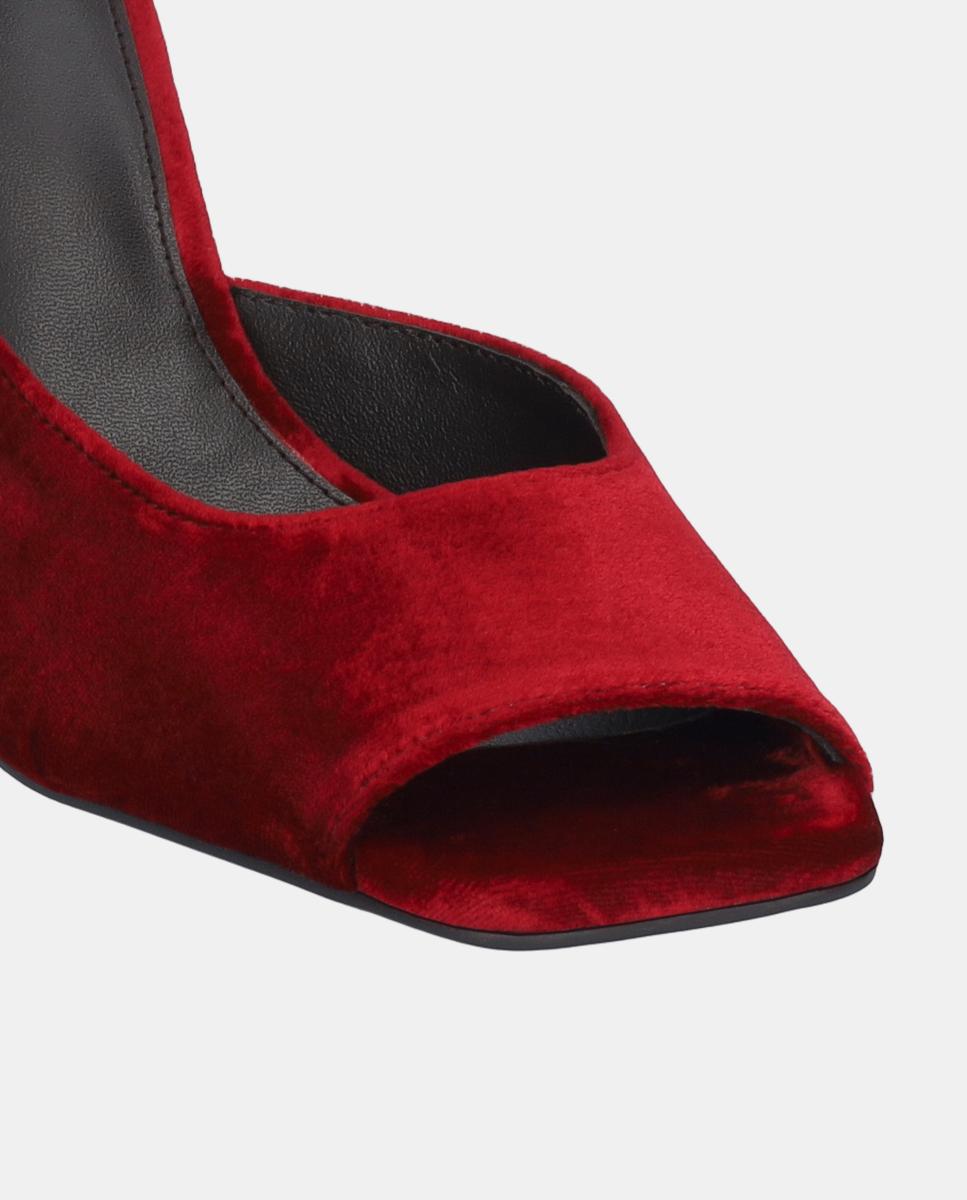 Sapatos de Salto em Veludo com Pulseira pelo Tornozelo Vermelho-cereja-3