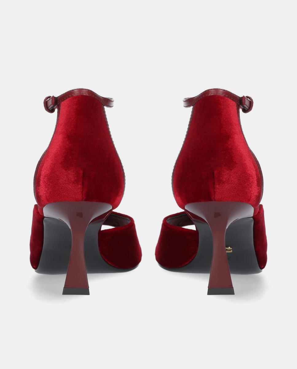Sapatos de Salto em Veludo com Pulseira pelo Tornozelo Vermelho-cereja-4