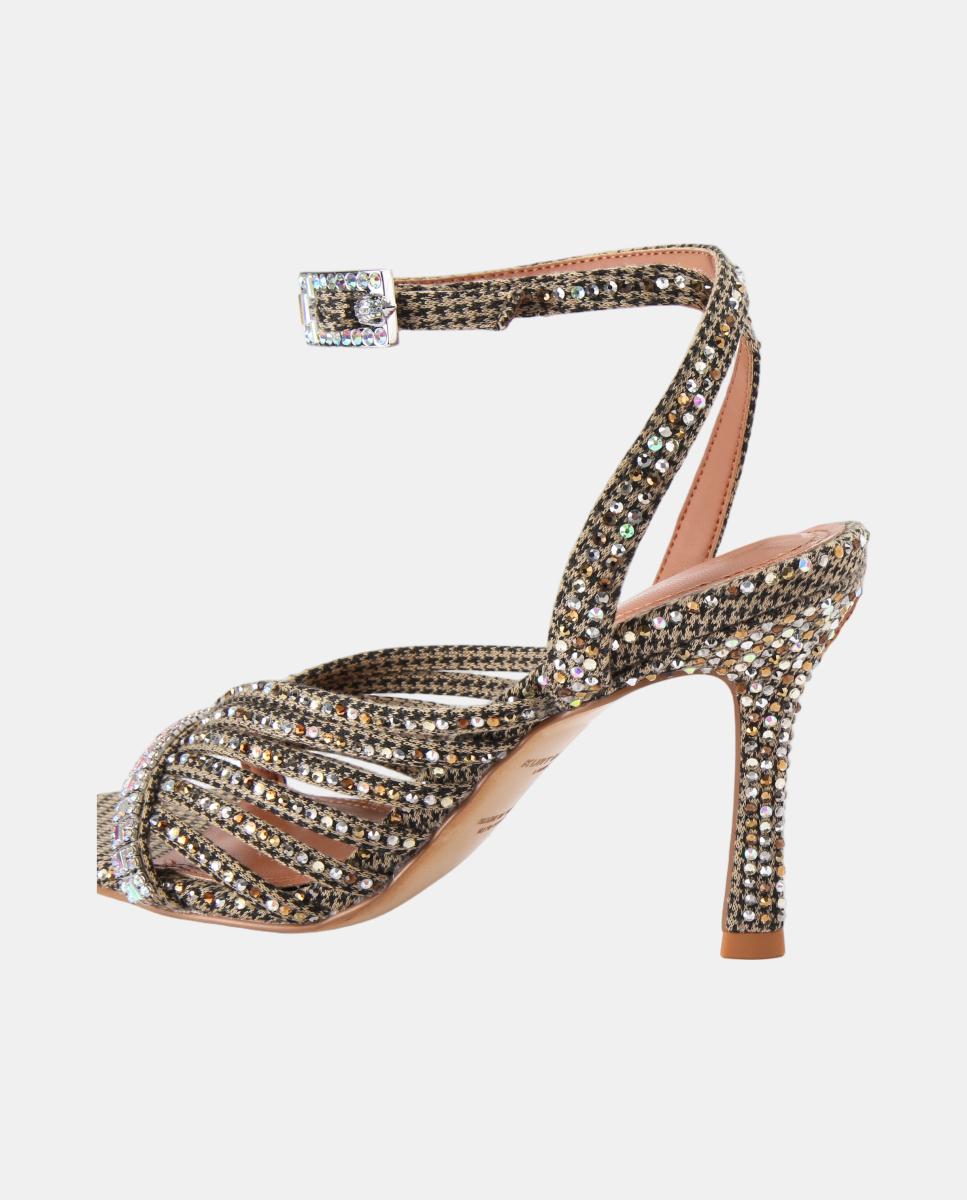 Imagen 3 de Sandalia de tacón de mujer en beige con pedrería y hebilla joya - Kurt Geiger - Beige Beige