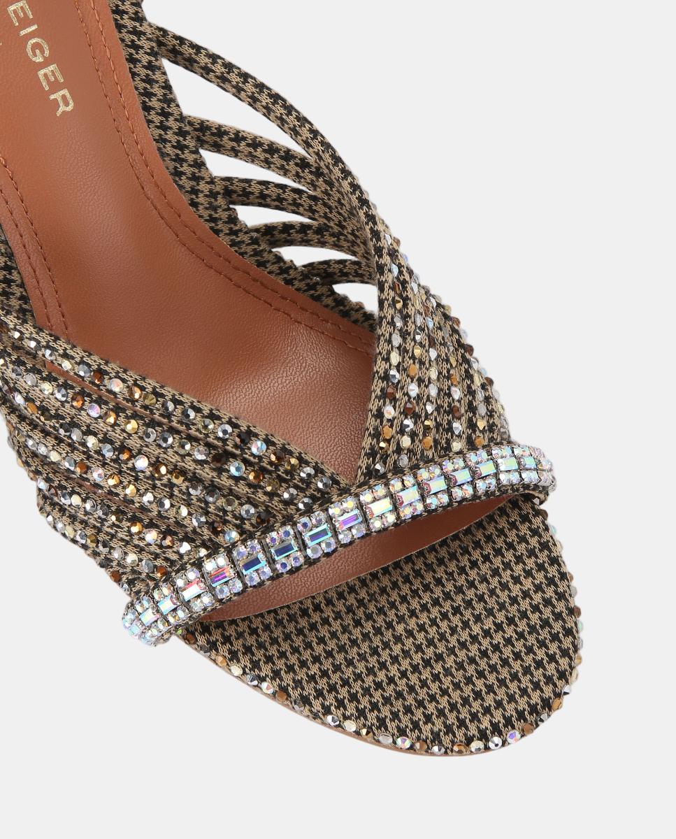 Imagen 4 de Sandalia de tacón de mujer en beige con pedrería y hebilla joya - Kurt Geiger - Beige Beige