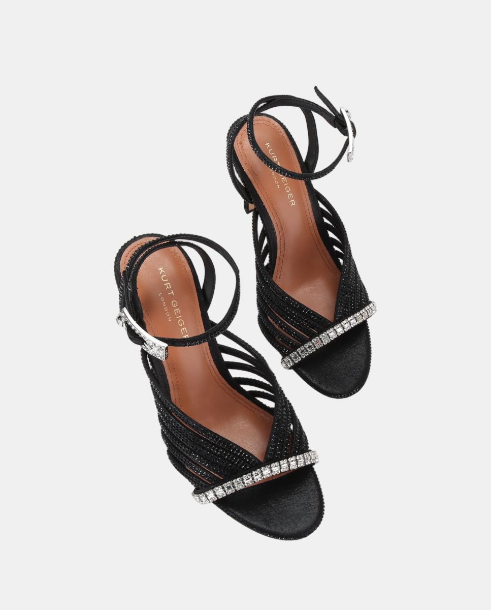 Sandalia de tacón de mujer en negro con pedrería y hebilla joya - Kurt Geiger - Negro mate Negro mate-2