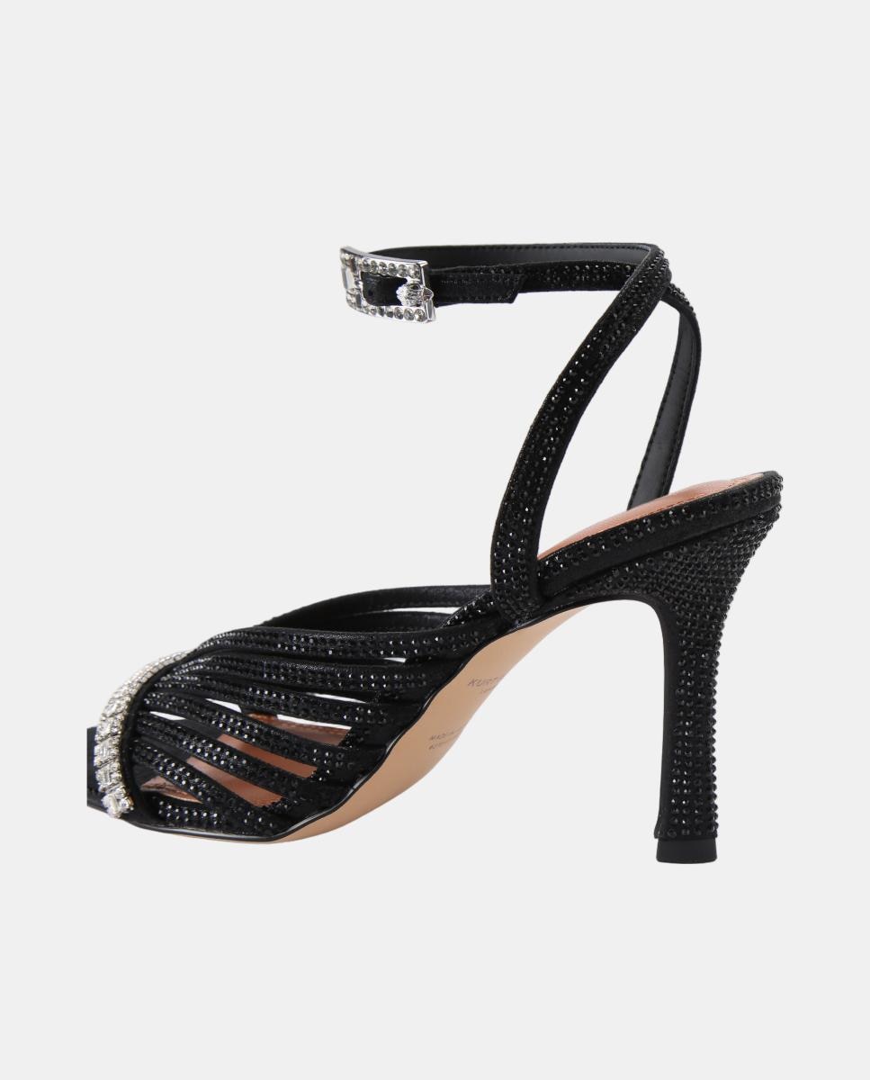 Sandalia de tacón de mujer en negro con pedrería y hebilla joya - Kurt Geiger - Negro mate Negro mate-3