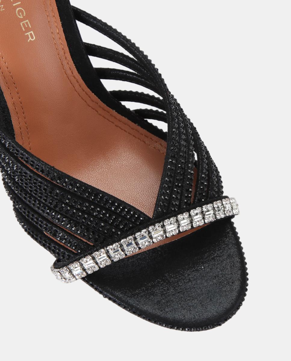 Sandalia de tacón de mujer en negro con pedrería y hebilla joya - Kurt Geiger - Negro mate Negro mate-4