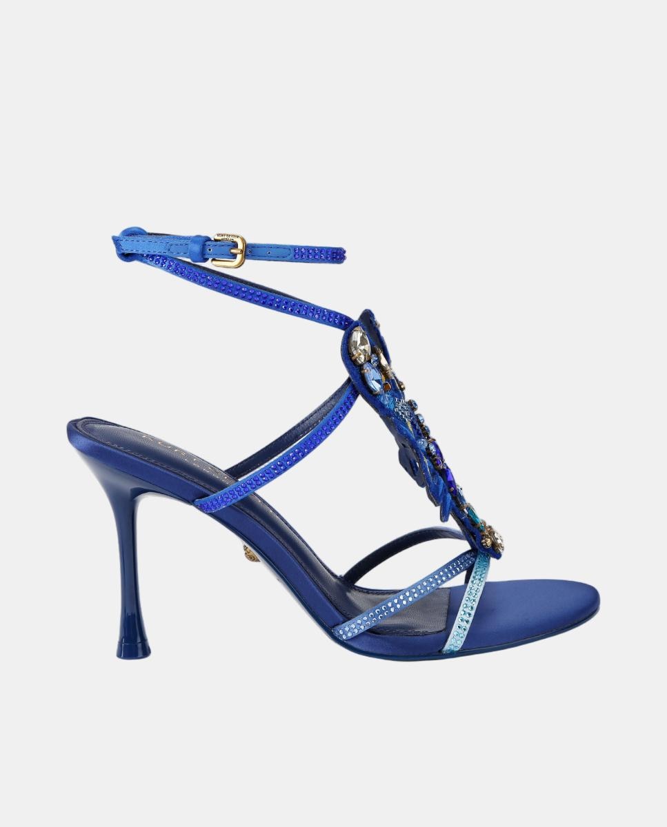 Imagen 1 de Sandalia de tacón fino de mujer en azul con hebilla y pedrería multicolor Azul royal
