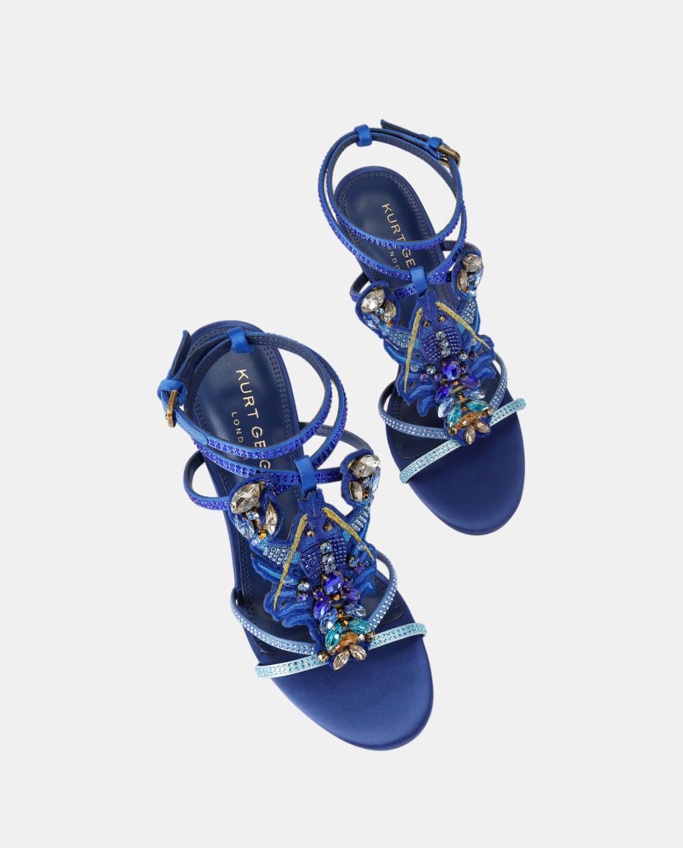 Imagen 2 de Sandalia de tacón fino de mujer en azul con hebilla y pedrería multicolor - Kurt Geiger - Azul royal Azul royal