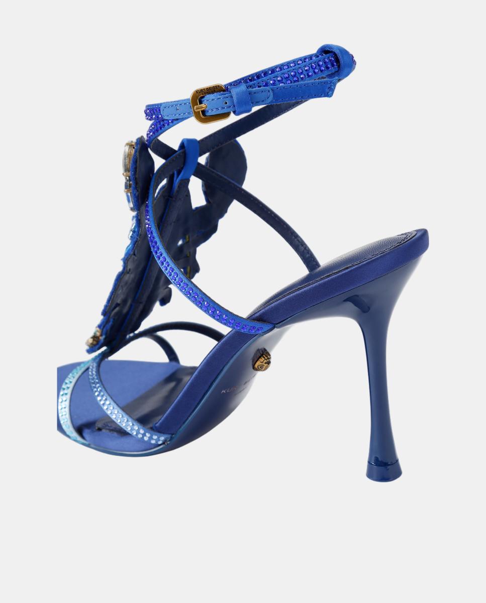 Imagen 3 de Sandalia de tacón fino de mujer en azul con hebilla y pedrería multicolor - Kurt Geiger - Azul royal Azul royal