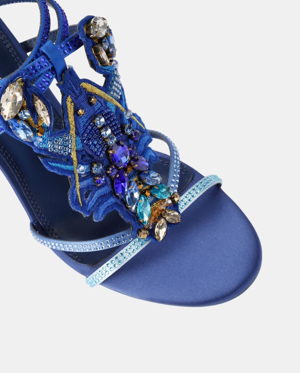 Imagen 4 de Sandalia de tacón fino de mujer en azul con hebilla y pedrería multicolor - Kurt Geiger - Azul royal Azul royal