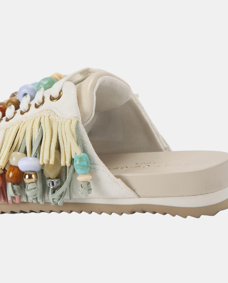 Imagen 3 de Zapatilla mule de mujer en piel con flecos y abalorios multicolor - Kurt Geiger - Blanco hielo Blanco hielo