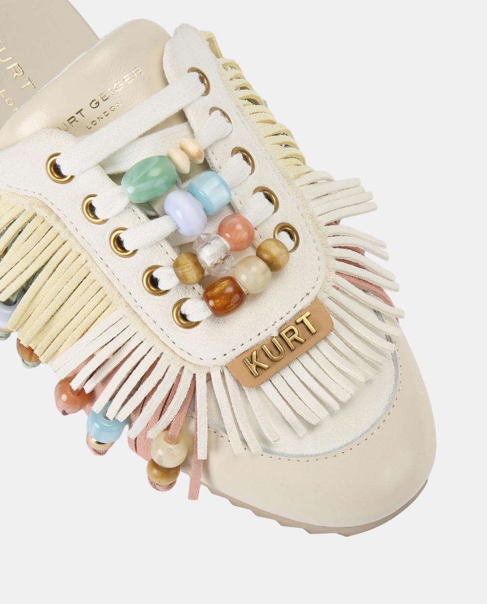 Imagen 4 de Zapatilla mule de mujer en piel con flecos y abalorios multicolor - Kurt Geiger - Blanco hielo Blanco hielo
