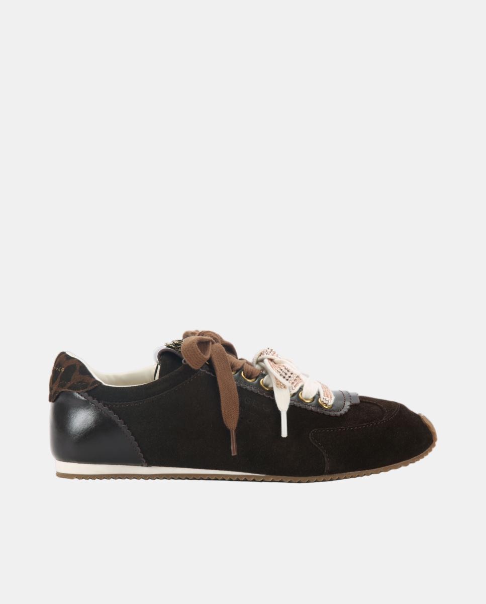 Imagen 0 de Zapatilla de mujer en piel marrón con diseño deportivo Marrón oscuro
