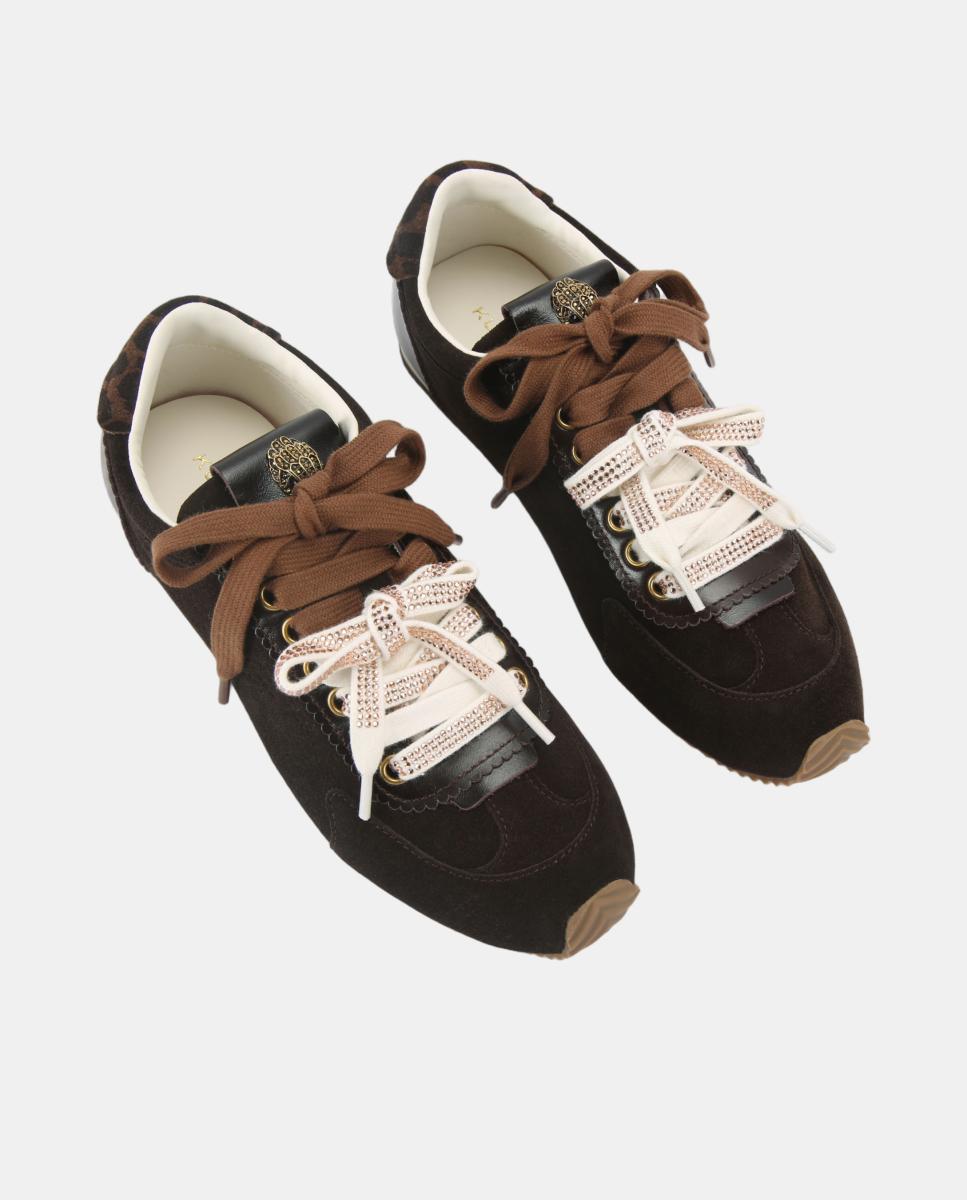 Sapatilhas em Pele com Design Desportivo - Castanho Castanho-escuro-2