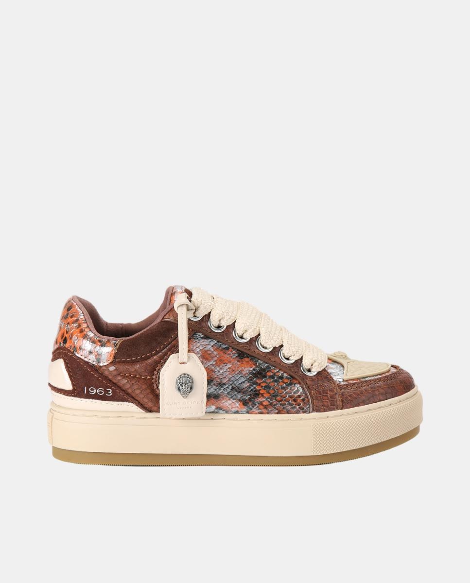 Imagen 1 de Zapatilla deportiva de mujer con combinación de texturas y detalles metálicos Marrón chocolate