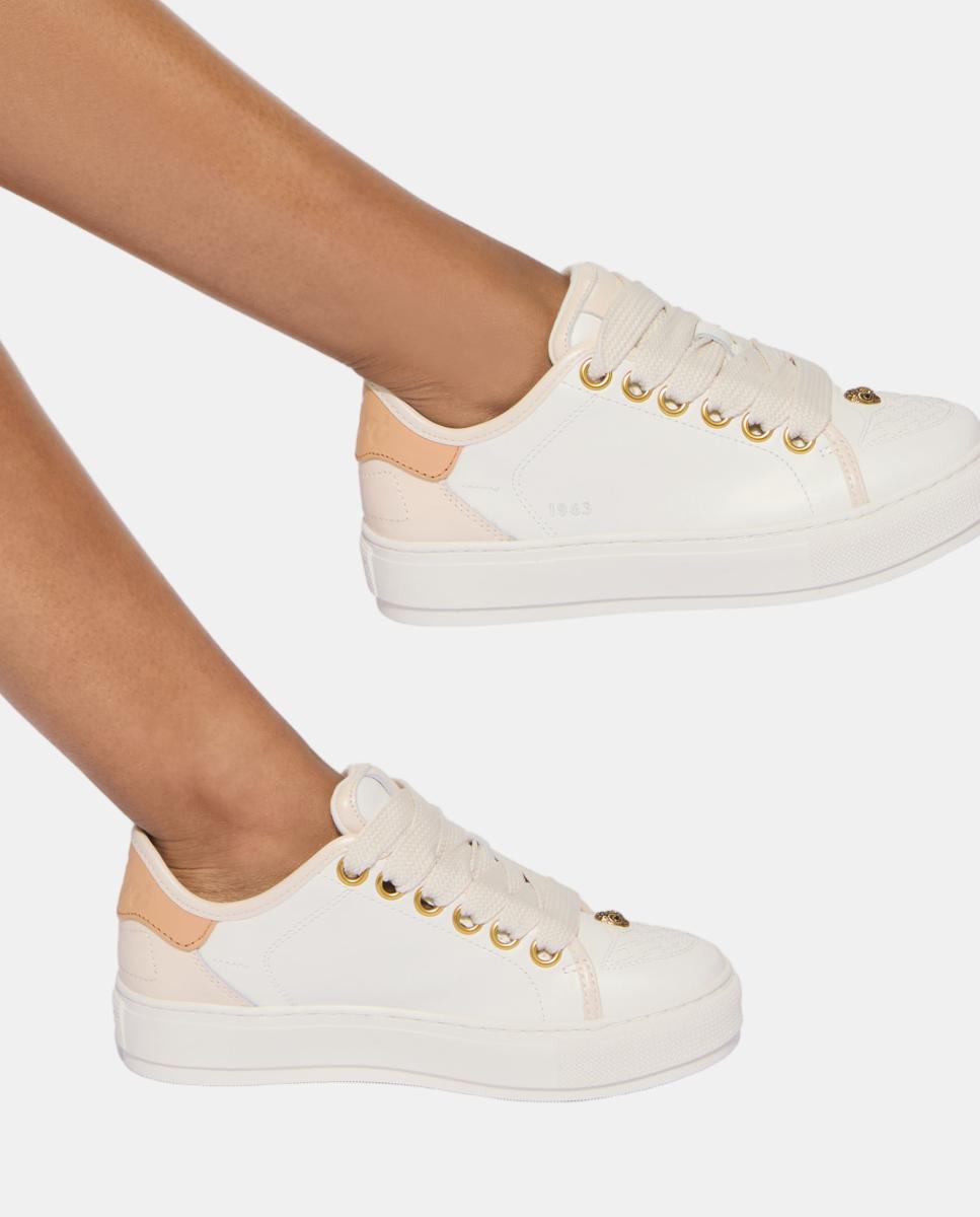 Imagen 5 de Zapatilla de mujer blanca de piel con ojales metálicos dorados - Kurt Geiger - Blanco Total Blanco Total