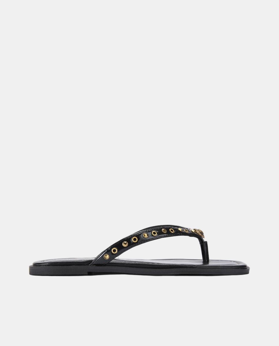 Chinelos Crystal Mix em Pele com Cristais Preto-1