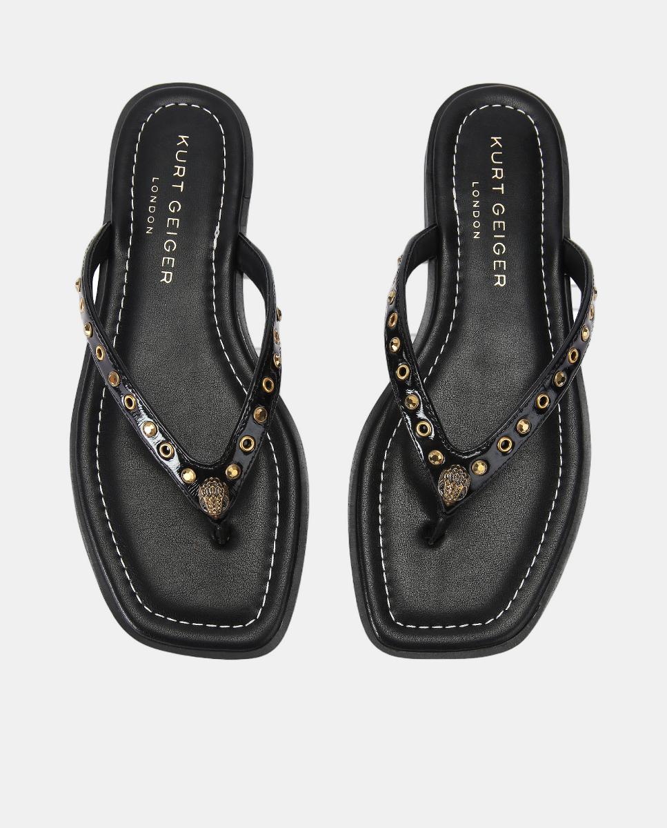 Chinelos Crystal Mix em Pele com Cristais Preto-2