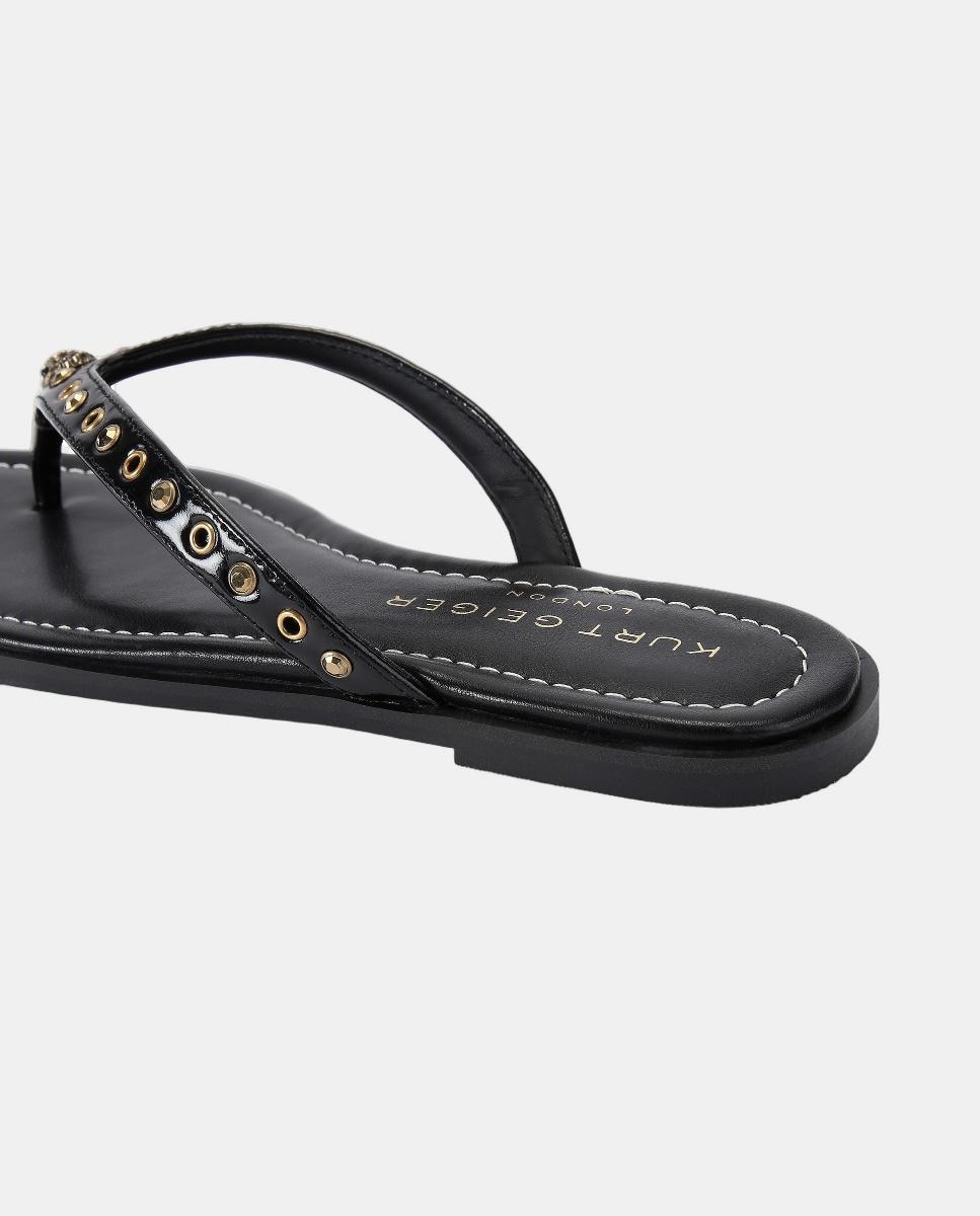Chinelos Crystal Mix em Pele com Cristais Preto-3