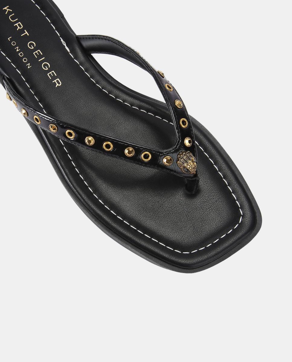 Chinelos Crystal Mix em Pele com Cristais Preto-4