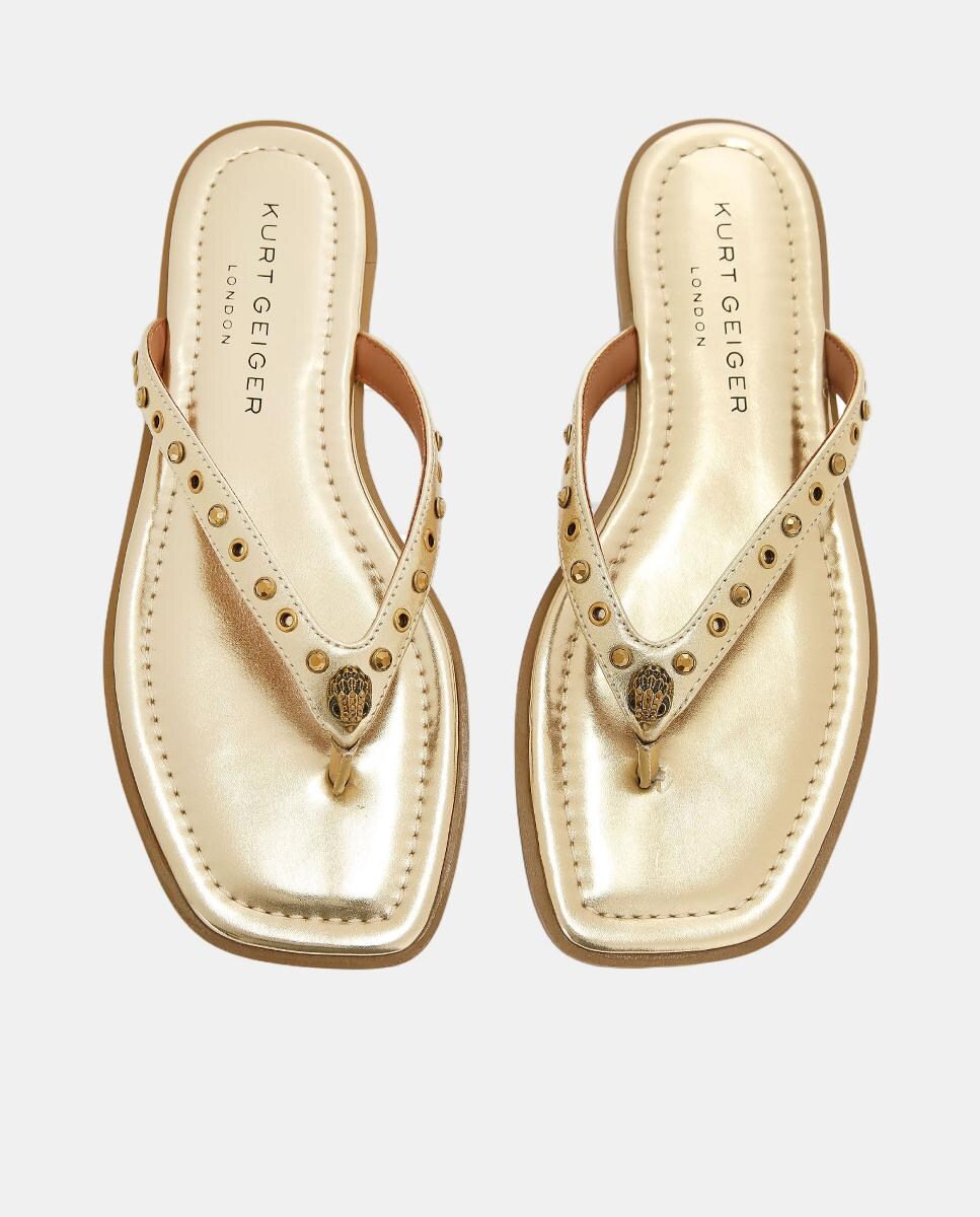 Chinelos Crystal Mix em Pele com Cristais Ouro-2