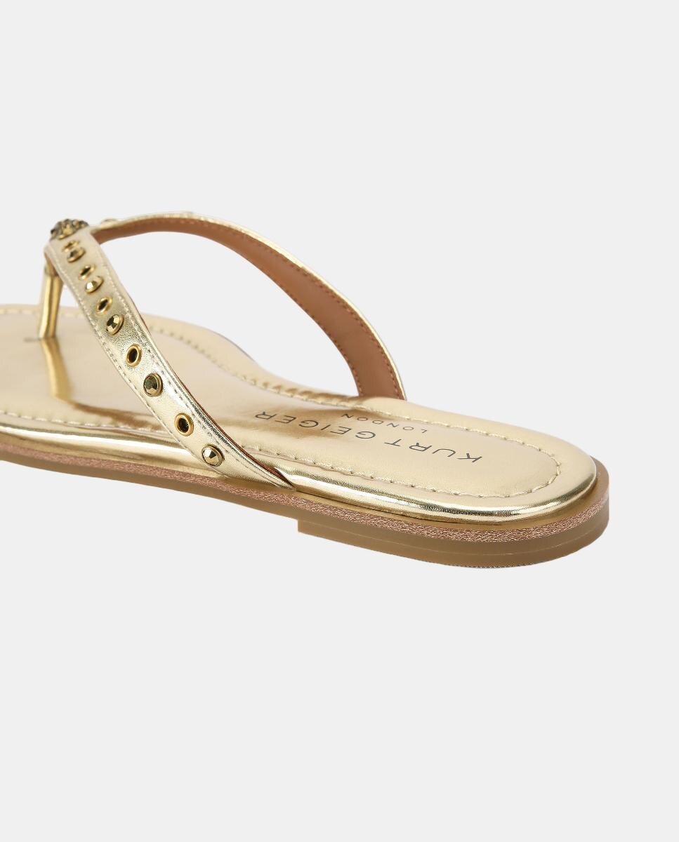 Chinelos Crystal Mix em Pele com Cristais Ouro-3
