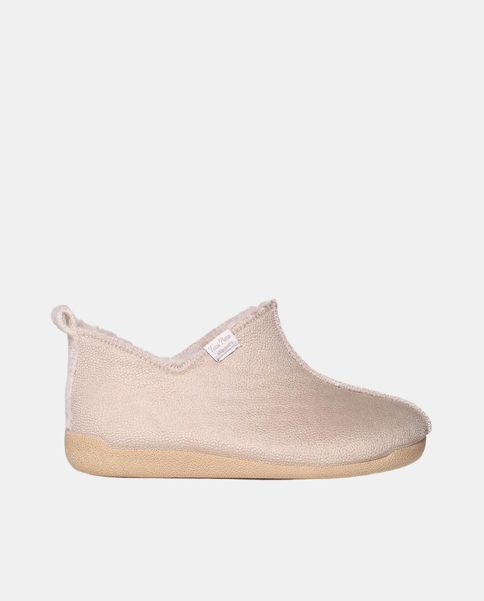 Pantufas Lisas com Forro Interior de Pelo Suave - Bege Castanho-1
