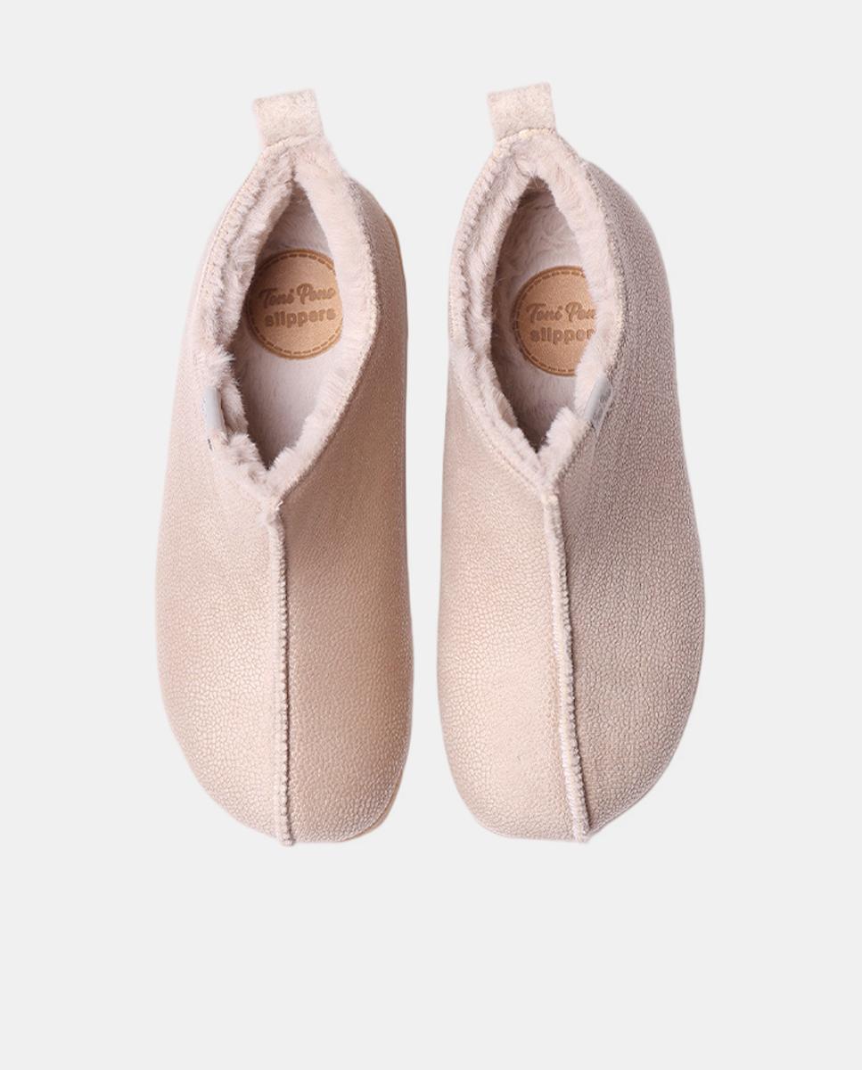 Pantufas Lisas com Forro Interior de Pelo Suave - Bege Castanho-3