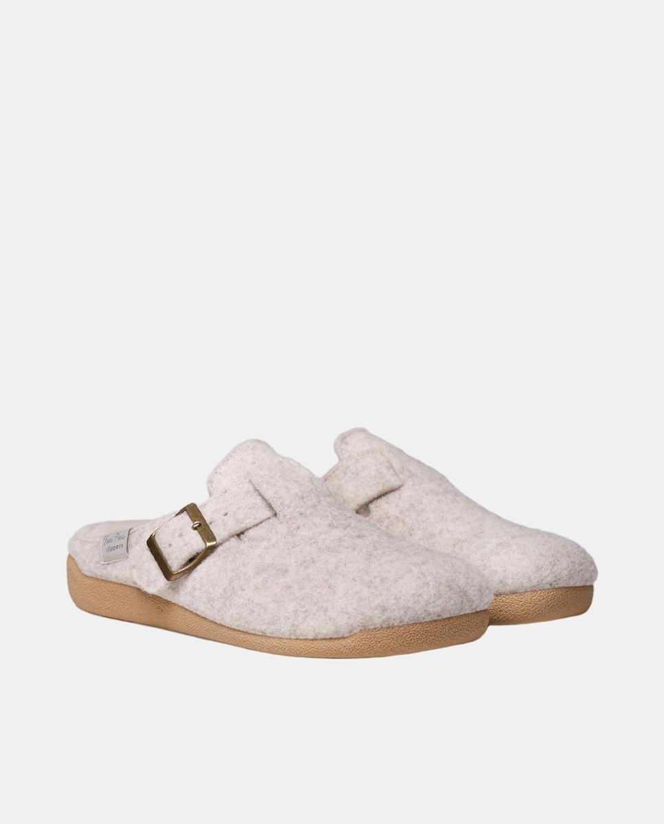 Slippers Tipo Mules com Fivela Bege-2