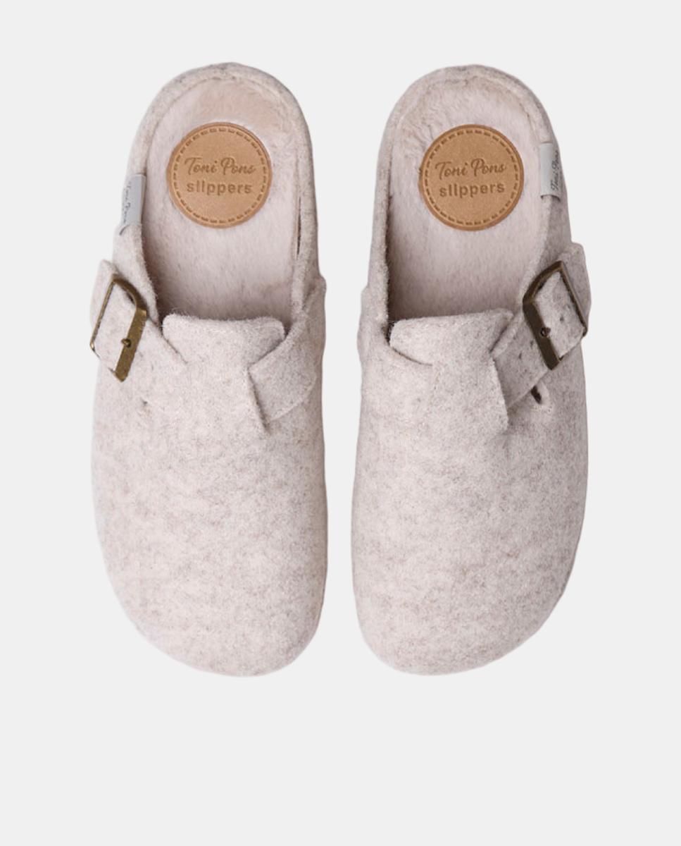 Slippers Tipo Mules com Fivela Bege-3