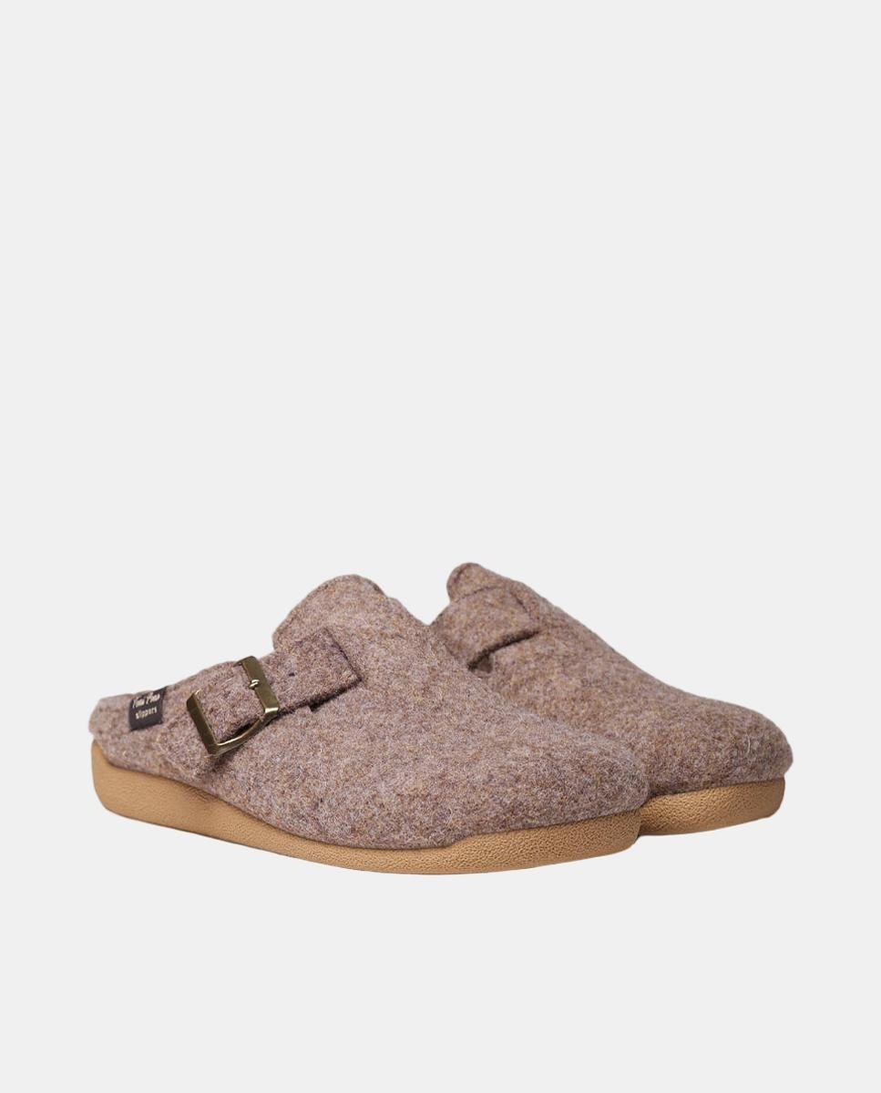 Slippers Tipo Mules com Fivela Castanho taupe-2