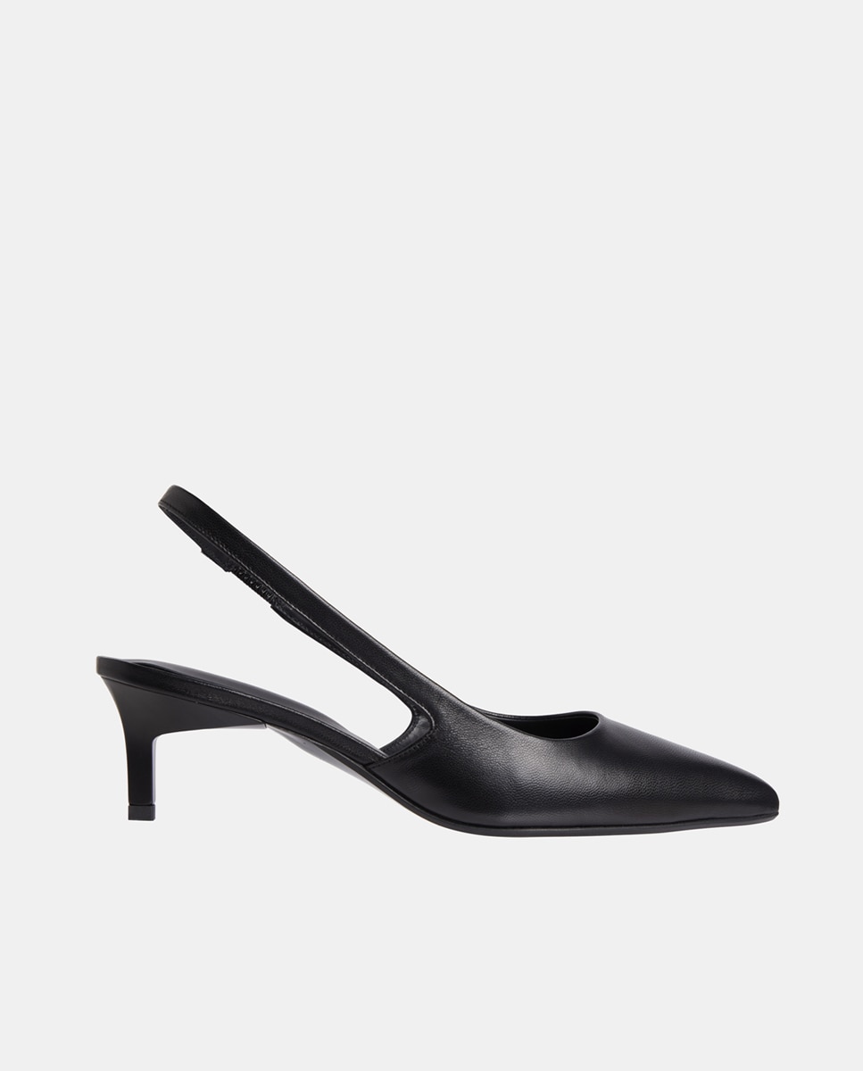 Sapatos de Salto Tipo Mules em Pele com Salto de Agulha Preto-1