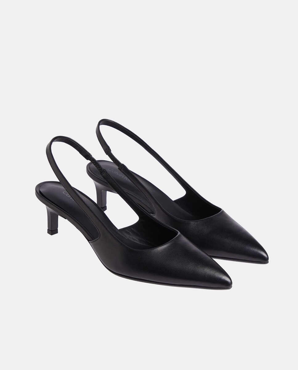Sapatos de Salto Tipo Mules em Pele com Salto de Agulha Preto-2
