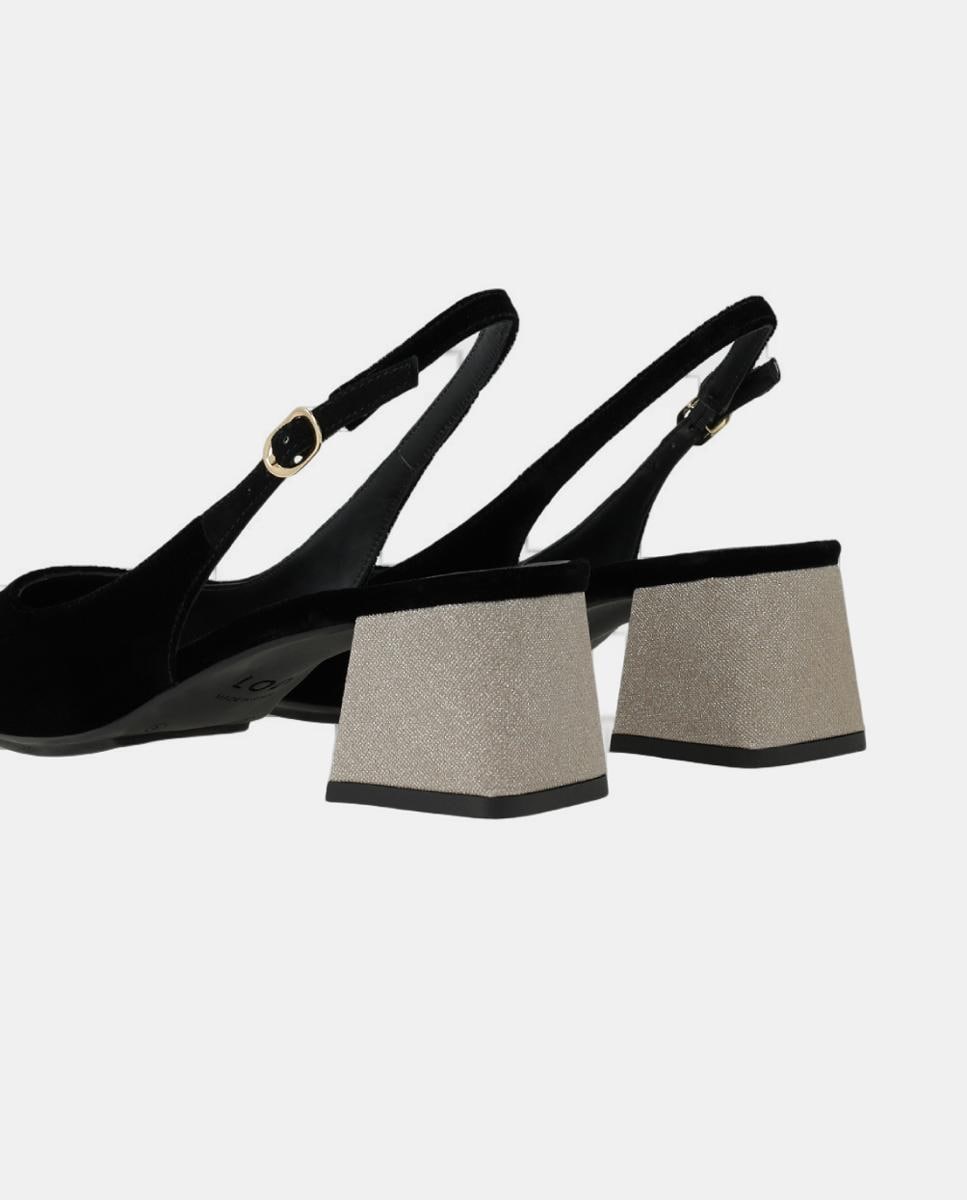 Sapatos Tipo Mules de Veludo com Salto Metalizado Preto-3