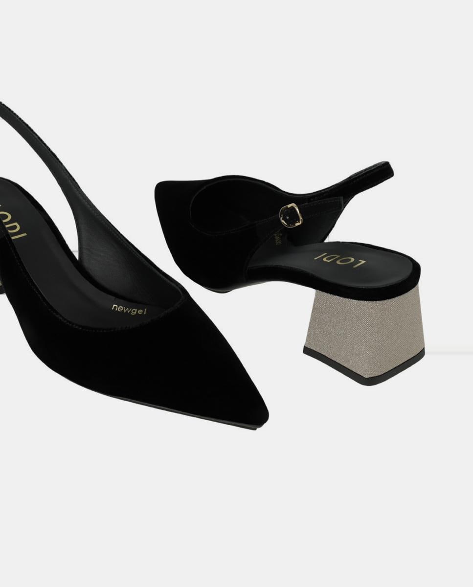 Sapatos Tipo Mules de Veludo com Salto Metalizado Preto-5