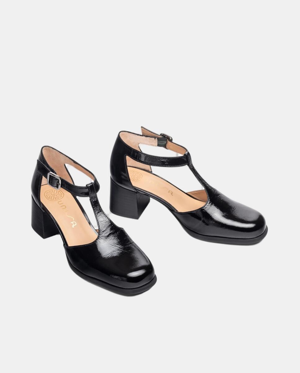 Sapatos de Salto de Biqueira Quadrada com Detalhe de Fivela e Pulseira Preto-2