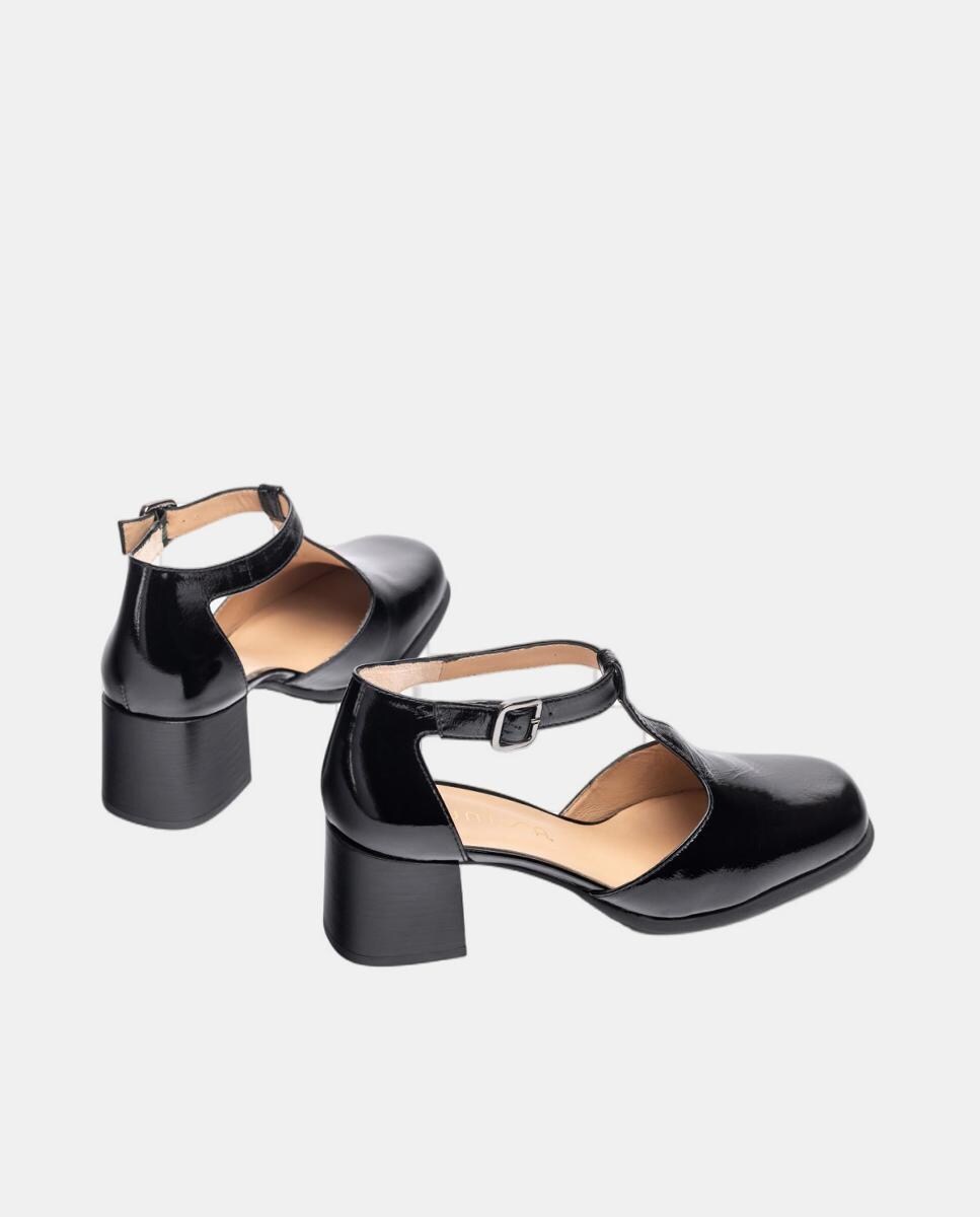 Sapatos de Salto de Biqueira Quadrada com Detalhe de Fivela e Pulseira Preto-3