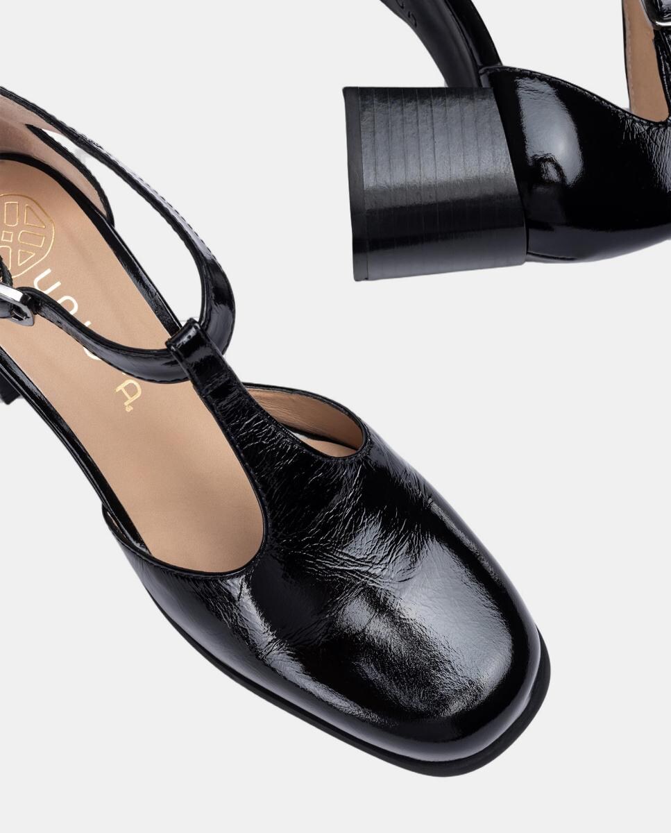 Sapatos de Salto de Biqueira Quadrada com Detalhe de Fivela e Pulseira Preto-4