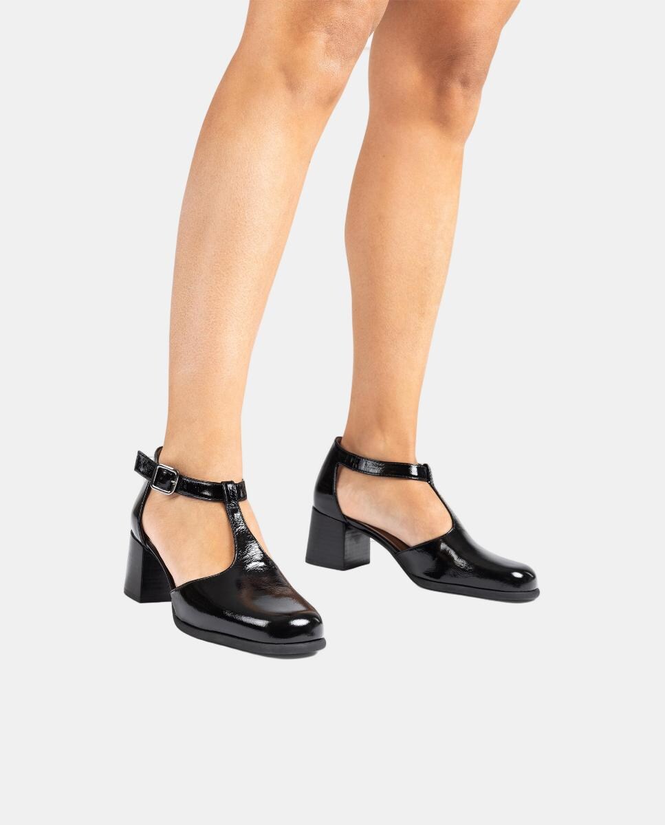 Sapatos de Salto de Biqueira Quadrada com Detalhe de Fivela e Pulseira Preto-5