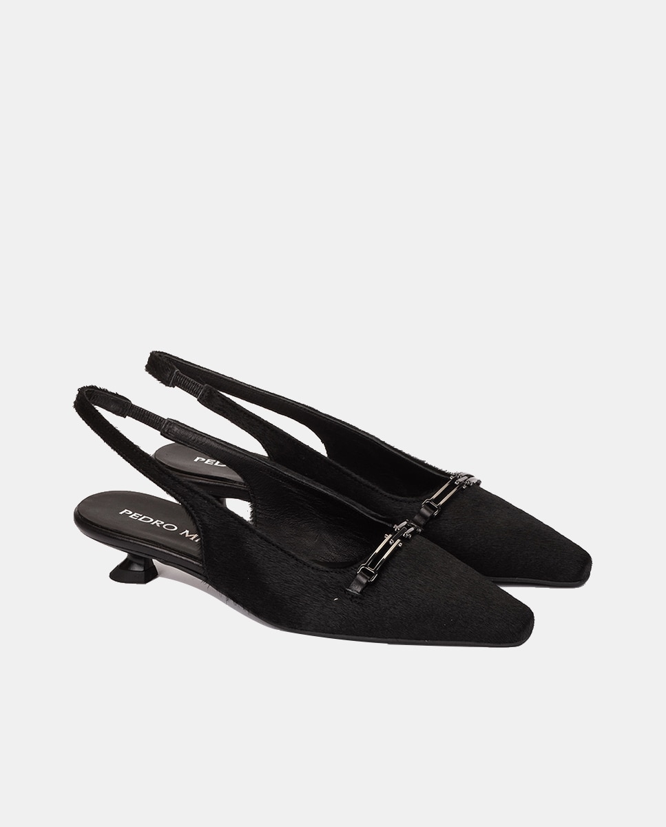 Sapatos de Salto Tipo Mules em Pele com Adorno Preto-2