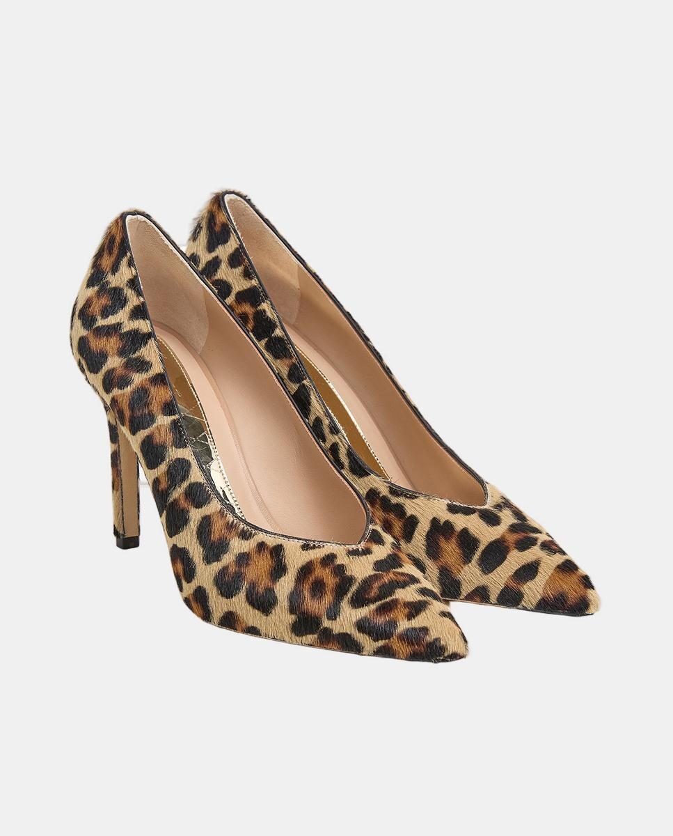 Sapatos de Salto com Corte em Bico, Pelo e Animal Print Multicolor-2