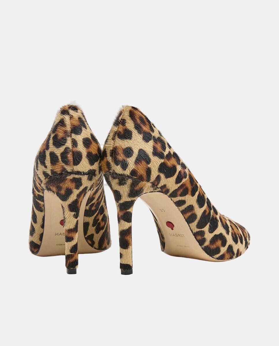 Sapatos de Salto com Corte em Bico, Pelo e Animal Print Multicolor-3