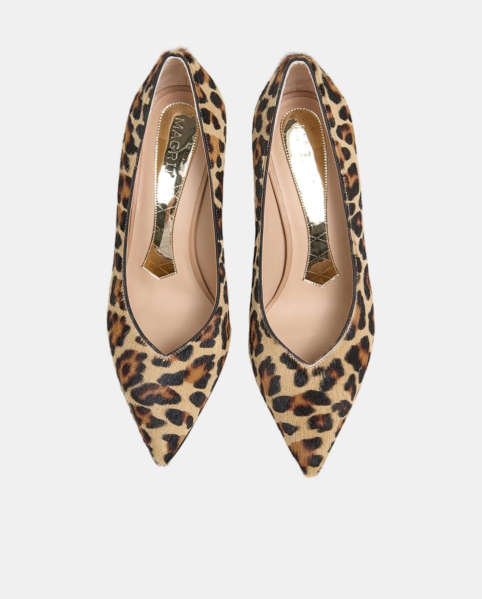 Sapatos de Salto com Corte em Bico, Pelo e Animal Print Multicolor-4