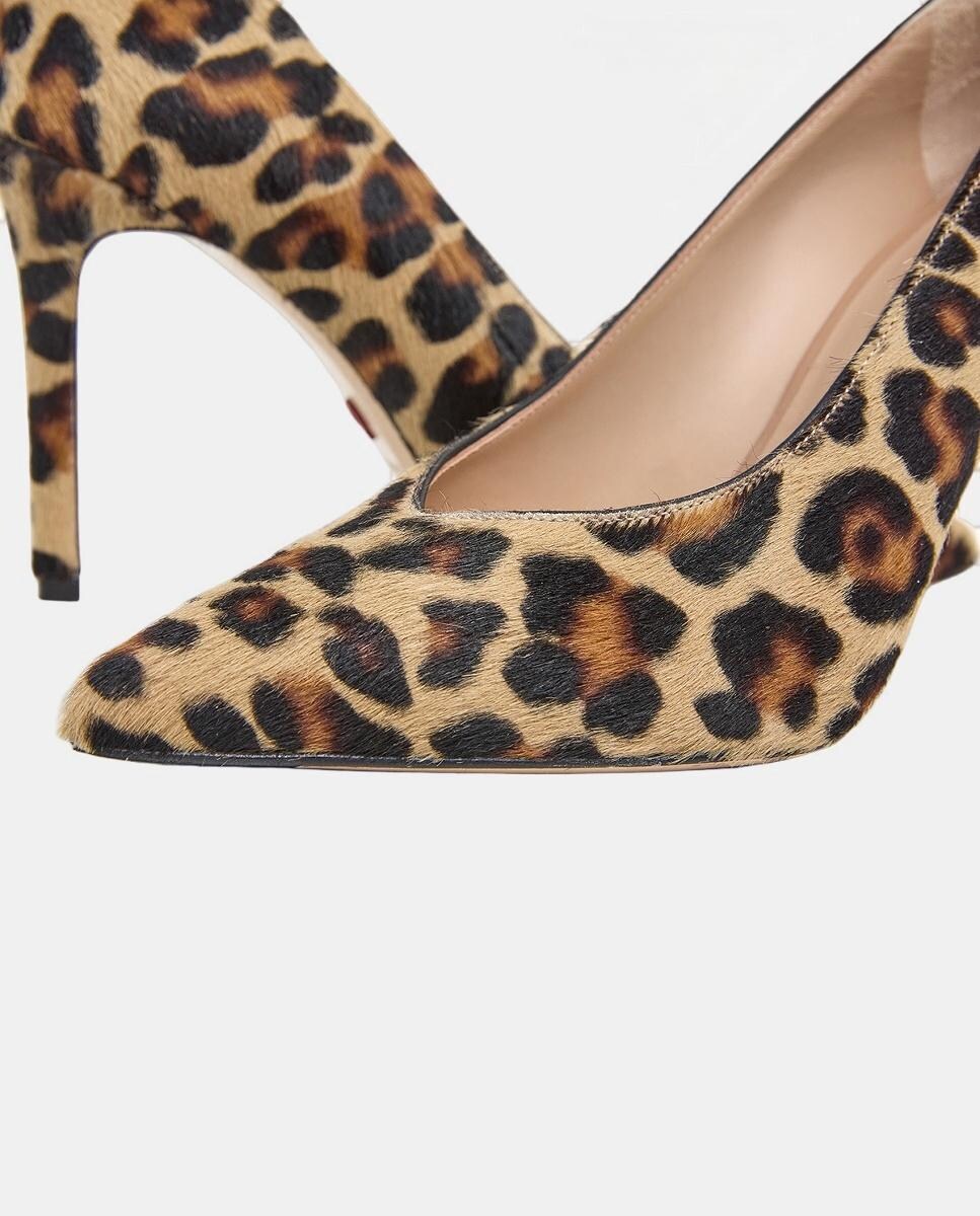 Sapatos de Salto com Corte em Bico, Pelo e Animal Print Multicolor-5