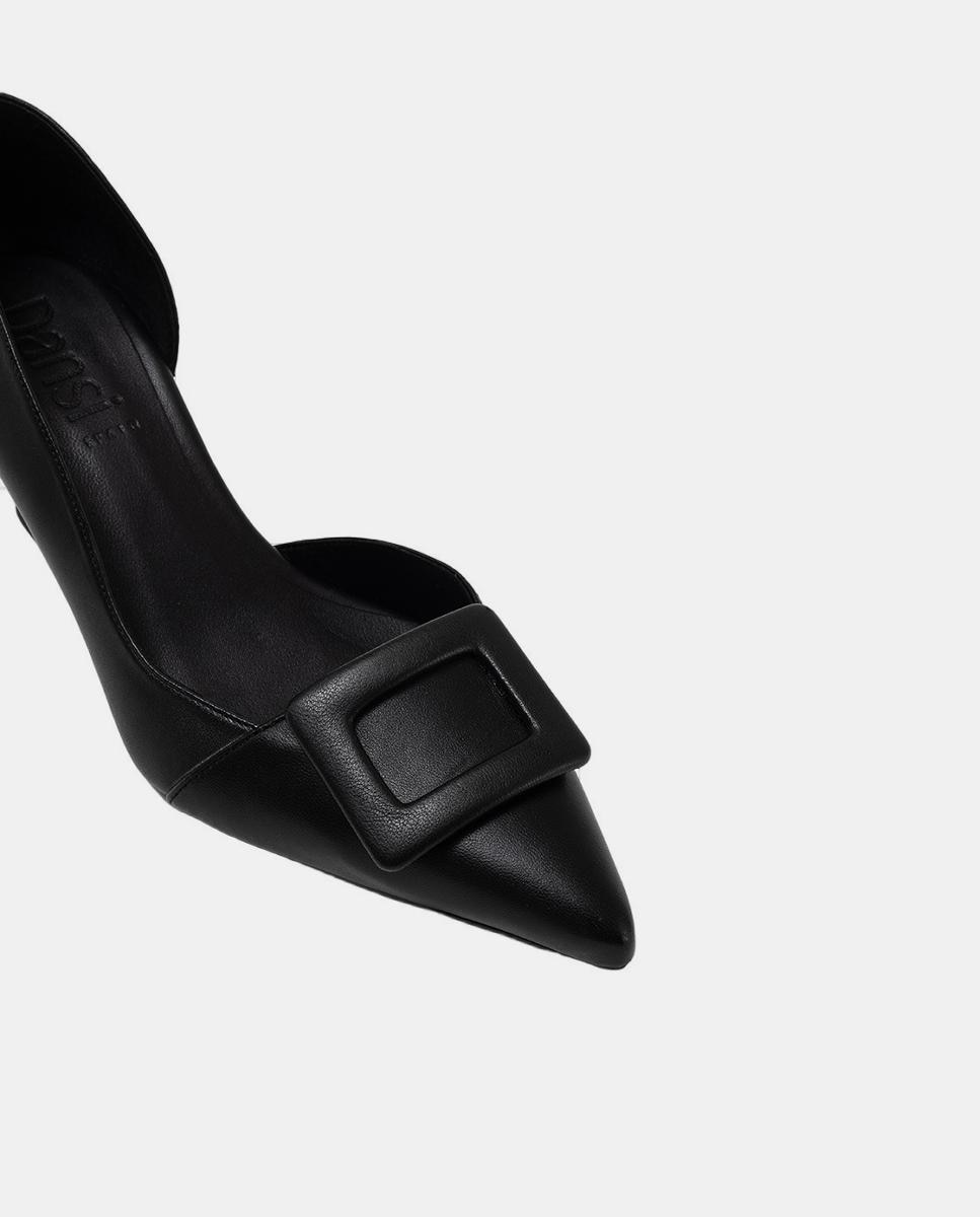 Sapatos de Salto em Napa com Adorno de Fivela Forrada Preto-3