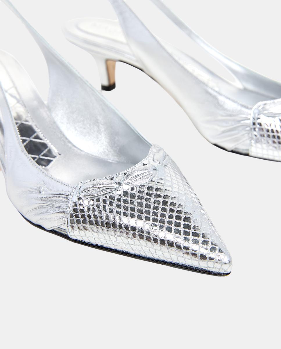 Kitten Heel Cortes Originais em Pele - Azul-Marinho Prata-5