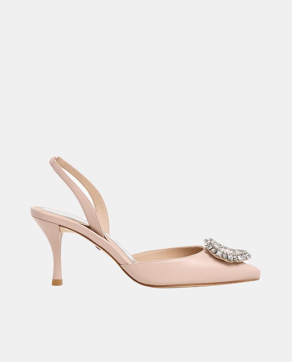 Imagem 0 de Sapatos de Salto Tipo Mules com Coração - Nude