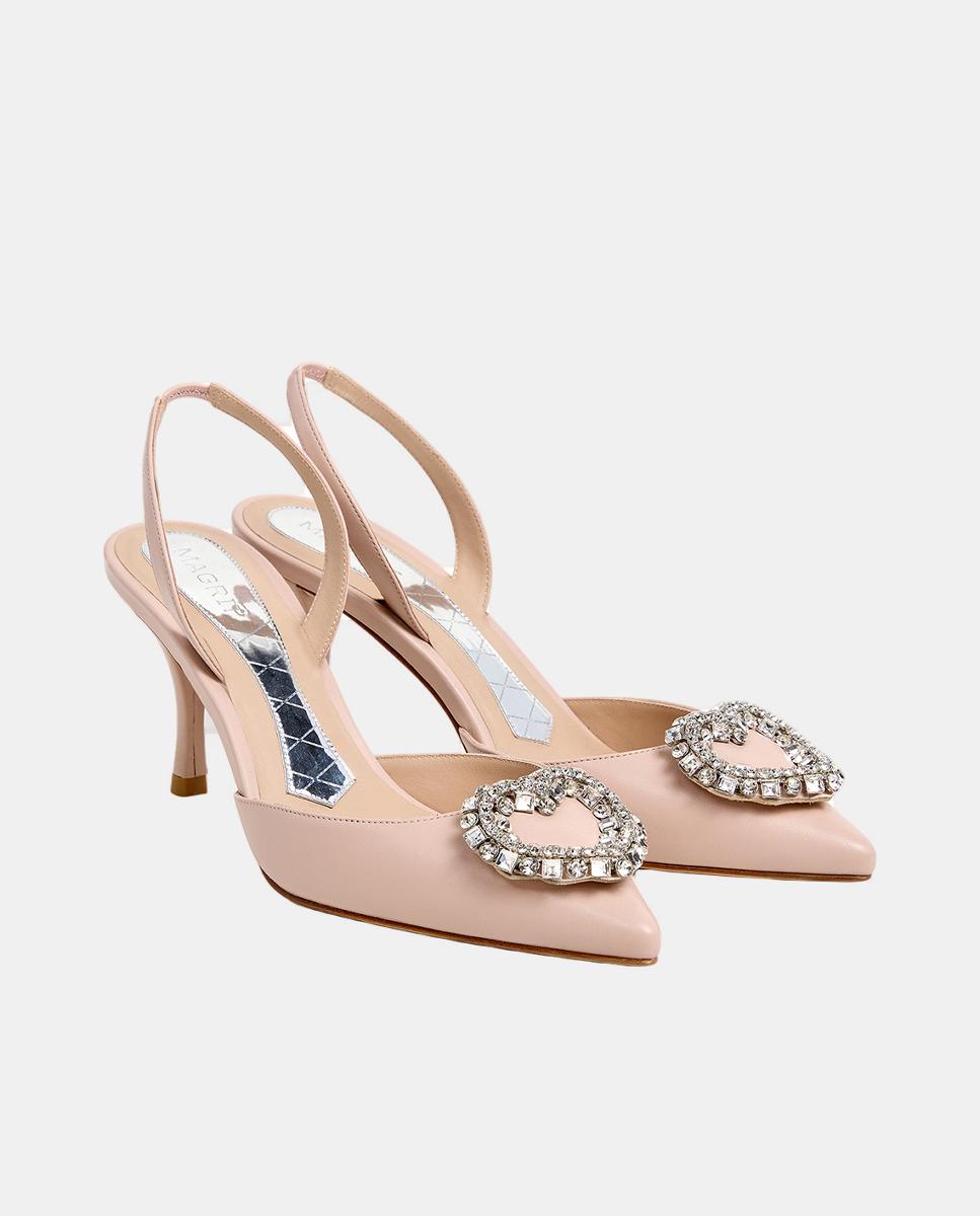 Sapatos de Salto Tipo Mules com Coração - Nude Natural-2
